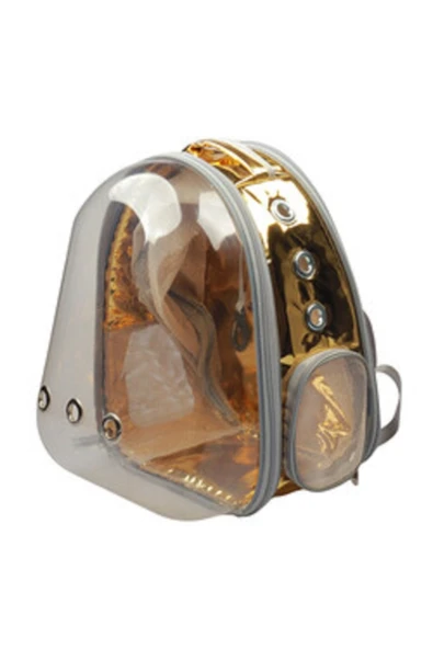 PettyComfort Kedi Astronot Taşıma Çantası-silinebilir-arkası Fileli -açılabilir Gold-parlak