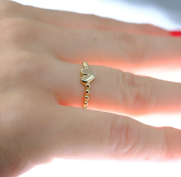 Gümüş Yüzük -  Puantiyeli Kalp Modern Tasarım 925 Ayar Gümüş Bombeli Kadın Yüzük Günlük-Hediyelik ürün görseli 1