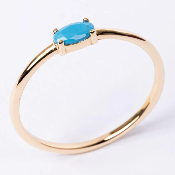 Gümüş Yüzük - 0.50 Karat Oval Sade Minimal Firuze (Turkuaz) 925 Ayar Tektaş Gümüş Yüzük - 2