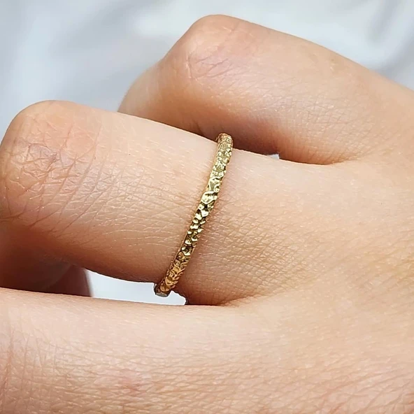 Gümüş Yüzük - Dövülü Model İnce Zarif Tasarım 925 Ayar Gümüş Alyans - 4