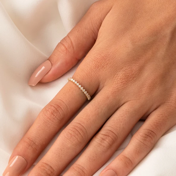 Gümüş Yüzük - Yarım Tur Alyans Zirkon Taşlı 925 Ayar Gümüş Yüzük - 6