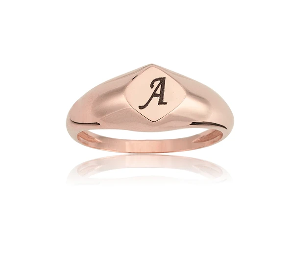 Gümüş Yüzük - Dörtgen Şövalye Mühür Kişiselleştirilebilir Harf Yazılabilir 925 Ayar Gümüş Yüzük - Resim 4