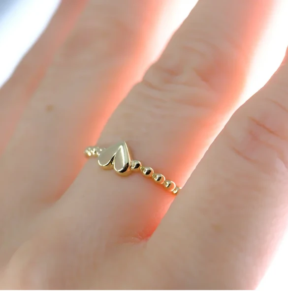 Gümüş Yüzük -  Puantiyeli Kalp Modern Tasarım 925 Ayar Gümüş Bombeli Kadın Yüzük Günlük-Hediyelik - Resim 2