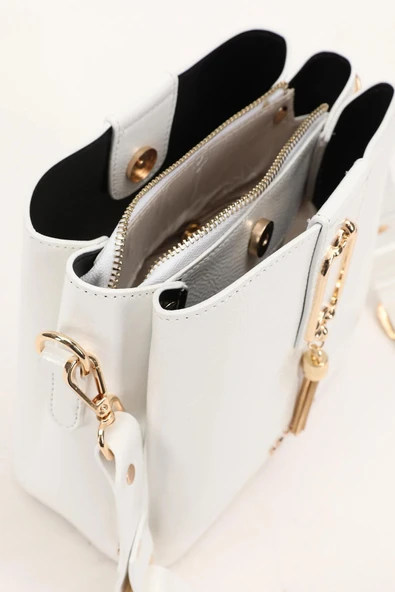 Levidor Beyaz Rugan Kadın Omuz Çantası 930126 - 5