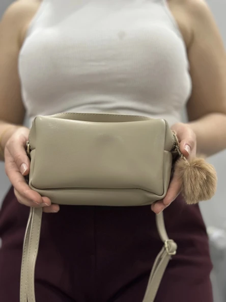 BİÇOMİ Ponpon vizon cilt çanta - Resim 3