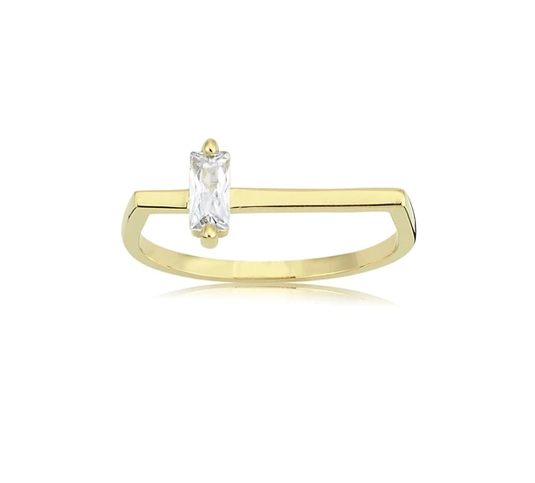 Gümüş Yüzük - Ufuk Çizgisi Şans Totemi Minimal Pırlanta Swarovski Taşlı Baget 925 Ayar Gümüş Yüzük - Resim 10