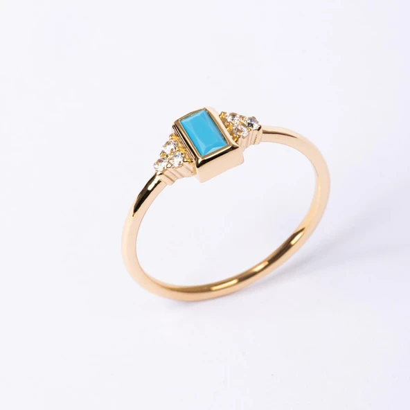 Gümüş Yüzük - Baget Kesim Firuze (Turkuaz) Taşlı Modern 925 Ayar Gümüş Tektaş Yüzük Günlük-Hediyelik - 8