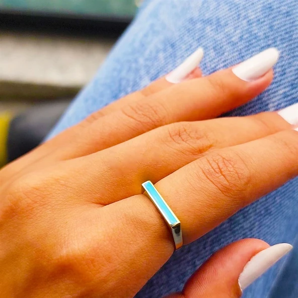 Gümüş Yüzük - Kalın Çizgi Kişiselleştirilebilir İsim Harf Yazılabilir Gündelik 925 Ayar Gümüş Yüzük - Resim 4