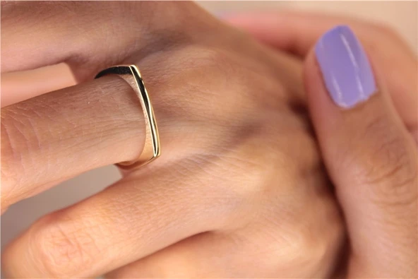 Ufuk Çizgisi Şans Totemi İnce Minimal Tasarım Gümüş Yüzük-Minimal Tarz 925 Ayar Eklem Gümüş Yüzük - Resim 3