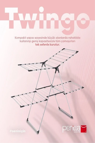 Perilla Twingo Lüx Alüminyum İki Katlı Çamaşır Kurutmalığı ürün görseli