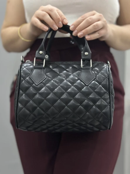 BİÇOMİ Kapaksız kapitone siyah cilt çanta - Resim 4