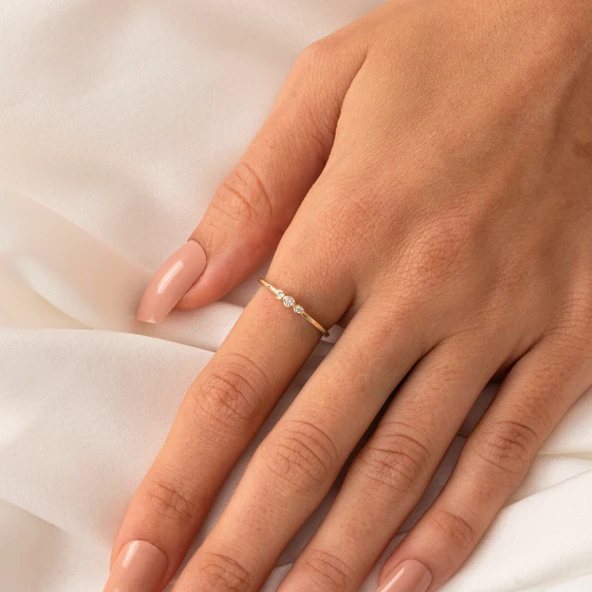 Gümüş Yüzük - Tria Swarovski Taşlı Modern Evlilik Teklifi Yüzüğü - Minimal Hediyelik Gümüş Yüzük - 8