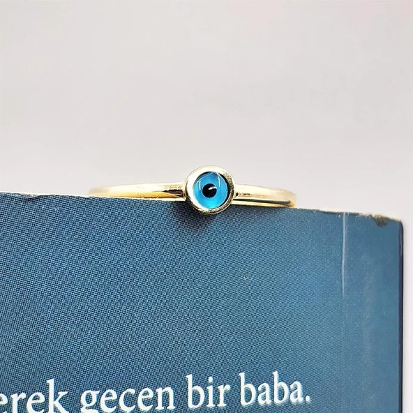 Gümüş Yüzük - Mavi Göz Boncuklu 925 Ayar Gümüş Tektaş-Nazar Boncuklu Minimal 925 Ayar Tektaş Yüzük - 8