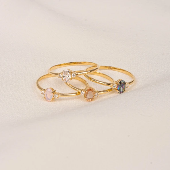 Gümüş Yüzük - 0.30 Karat Zultanit Tria Evlilik Teklifi Gümüş Yüzük - Doğal Taş Tria Gümüş Yüzük - 6