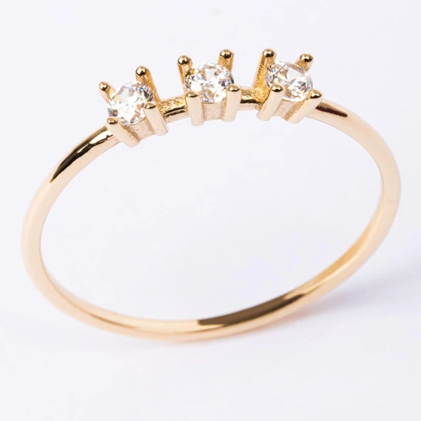 Gümüş Yüzük - Swarovski Tria Taşlı Modern Tasarım 925 Ayar Gümüş Yüzük - 2