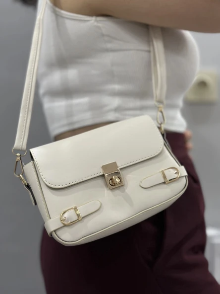 BİÇOMİ Zerej kemerli krem cilt çanta - Resim 2