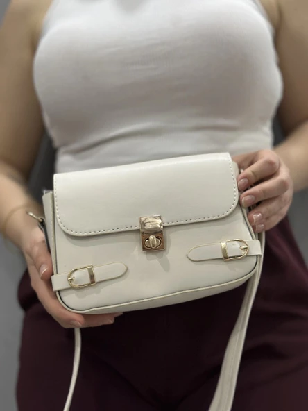 BİÇOMİ Zerej kemerli krem cilt çanta - Resim 3