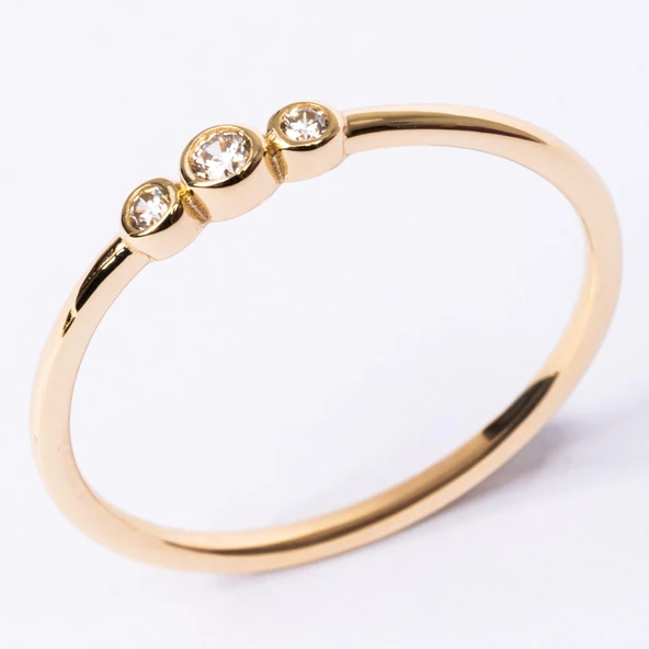 Gümüş Yüzük - Tria Swarovski Taşlı Modern Evlilik Teklifi Yüzüğü - Minimal Hediyelik Gümüş Yüzük - 9