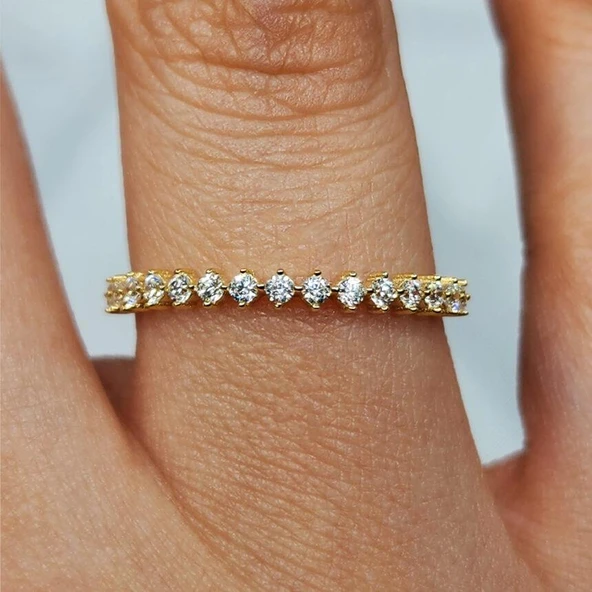 Gümüş Yüzük - Yarım Tur Alyans Zirkon Taşlı 925 Ayar Gümüş Yüzük - 10