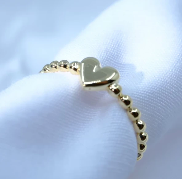 Gümüş Yüzük -  Puantiyeli Kalp Modern Tasarım 925 Ayar Gümüş Bombeli Kadın Yüzük Günlük-Hediyelik - Resim 11