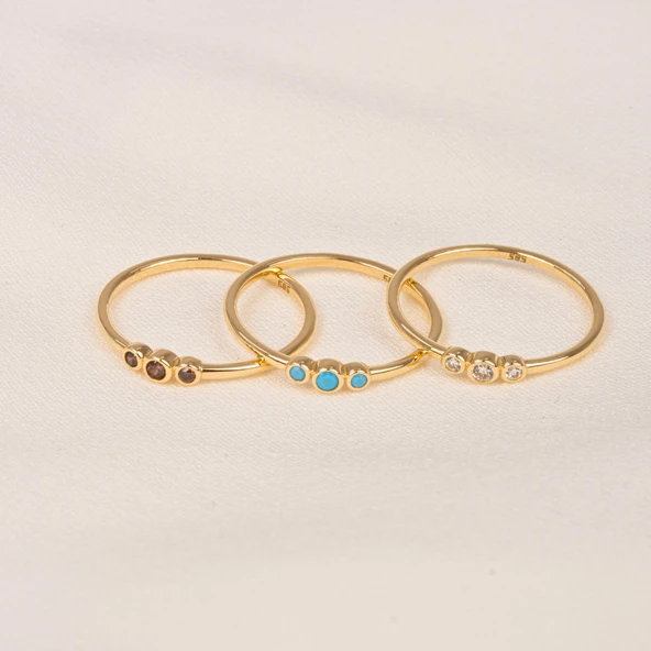 Gümüş Yüzük - Tria Swarovski Taşlı Modern Evlilik Teklifi Yüzüğü - Minimal Hediyelik Gümüş Yüzük - 5