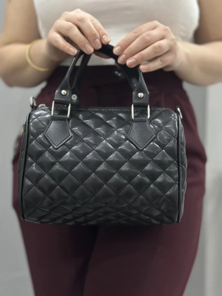 BİÇOMİ Kapaksız kapitone siyah cilt çanta - Resim 2