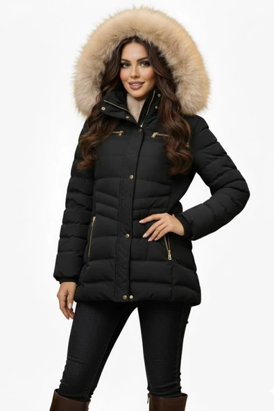 Kadın Spor Kapüşonlu İçi Peluş Mont  M5306 BGL-ST04891 - Resim 12