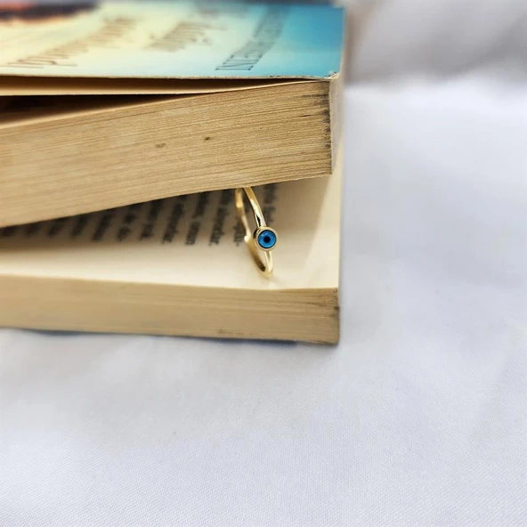 Gümüş Yüzük - Mavi Göz Boncuklu 925 Ayar Gümüş Tektaş-Nazar Boncuklu Minimal 925 Ayar Tektaş Yüzük - 6