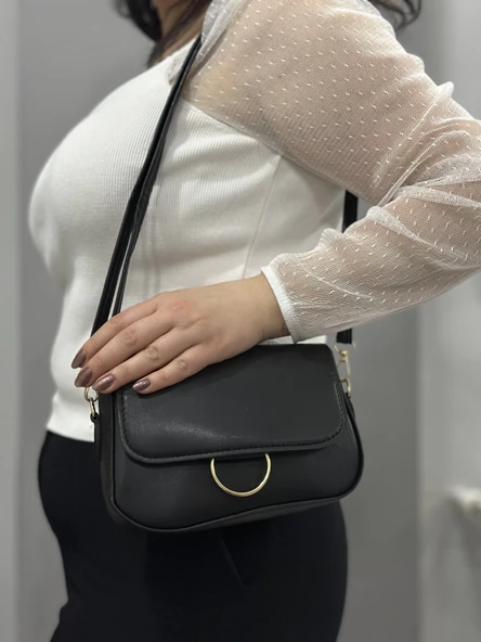 BİÇOMİ Siyah cilt mossi çanta - Resim 6