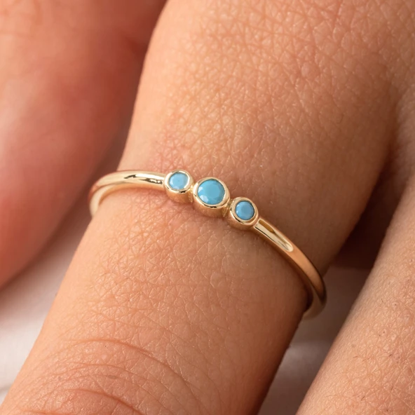 Tria Firuze Evlilik Teklifi Modern-Minimal Tarz Tasarım Hediye-925 Ayar Gündelik Estetik Gümüş Yüzük