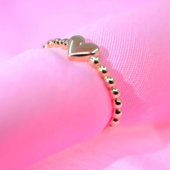 Gümüş Yüzük -  Puantiyeli Kalp Modern Tasarım 925 Ayar Gümüş Bombeli Kadın Yüzük Günlük-Hediyelik - Resim 6