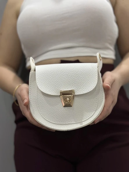 BİÇOMİ Klasik kapaklı beyaz cilt çanta - Resim 3