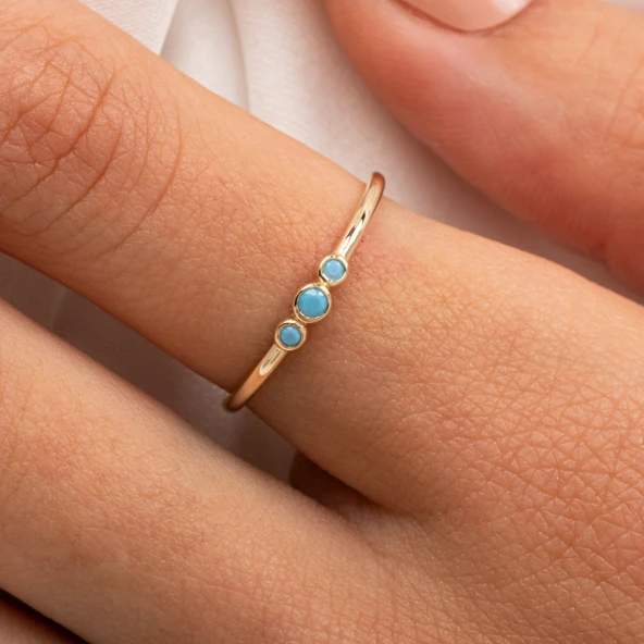 Tria Firuze Evlilik Teklifi Modern-Minimal Tarz Tasarım Hediye-925 Ayar Gündelik Estetik Gümüş Yüzük - 8