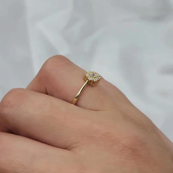 Gümüş Yüzük - Zirkon (Beyaz) Taşlı Gül Evlilik Teklifi Yüzüğü - Hediyelik 925 Ayar Kadın Gümüş Yüzük - 5