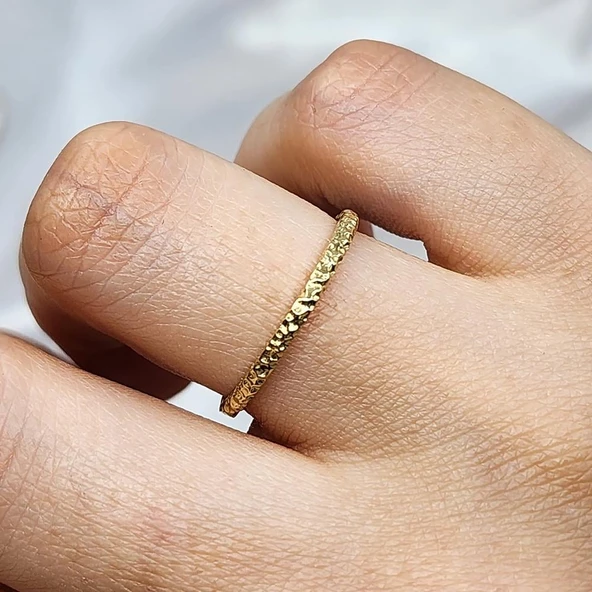 Gümüş Yüzük - Dövülü Model İnce Zarif Tasarım 925 Ayar Gümüş Alyans - 3