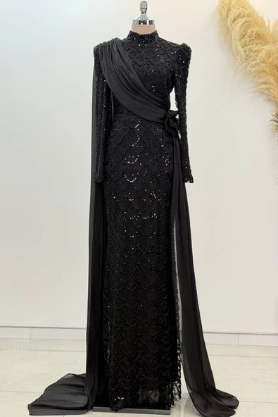 Milena Tesettür Abiye Siyah ürün görseli