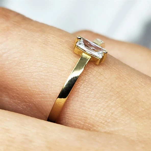 Gümüş Yüzük - Baget Tasarım Signity Swaroski (Zirkon) Taşlı Tek Taş 925 Ayar Gümüş Yüzük - Resim 7