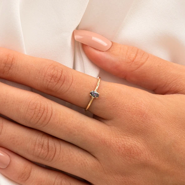 Gümüş Yüzük - İtalyan Kol 0.30 Ct Mistik Topaz Taşlı Tek Taş Yüzük-Mistik Topaz 925 Ayar Gümüş Yüzük - 8