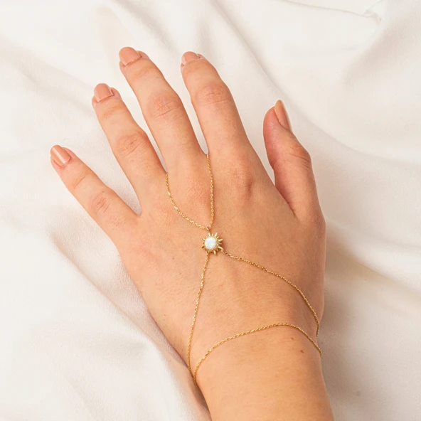 Gümüş Şahmeran - 925 Ayar Gümüş Oval Kesim Opal Taşlı Güneş Model Şahmeran - Resim 6