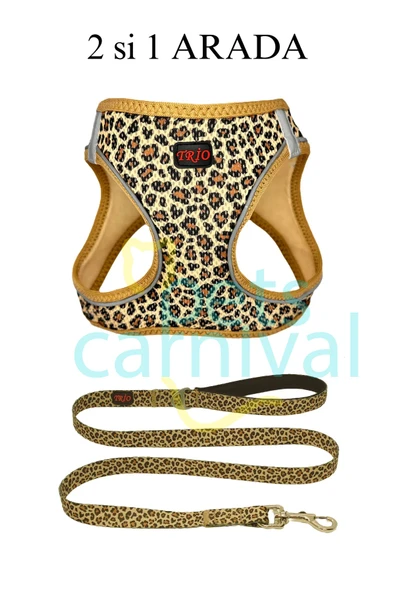 Pets Carnival Kedi Köpek Air-mesh Göğüs Tasması Ve Gezdirme Sevk Kayışı Seti Leopar 2si1 Arada