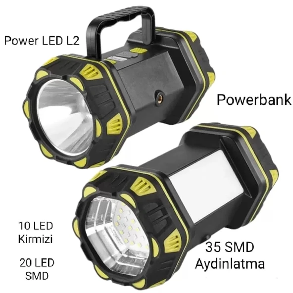 F-262 Yeni Güçlü Çift Taraflı Taşınabilir Spot Ve Işıldak Usb Powerbank Şarjlı Fener ürün görseli 1