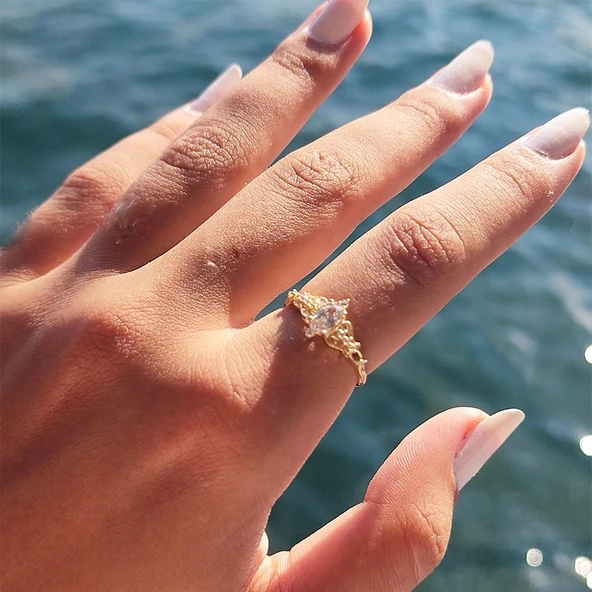 Milda Love Signity Swaroski Taşlı Evlilik Teklifi Prenses 925 Ayar 0.50 Karat Gümüş Yüzük - 10