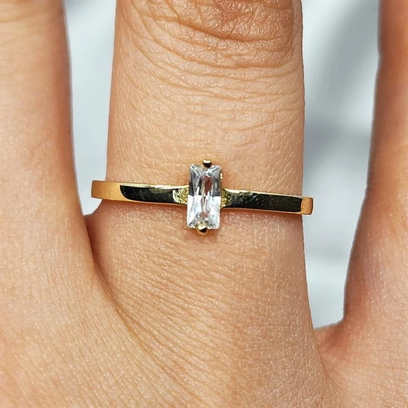 Gümüş Yüzük - Baget Tasarım Signity Swaroski (Zirkon) Taşlı Tek Taş 925 Ayar Gümüş Yüzük - Resim 8