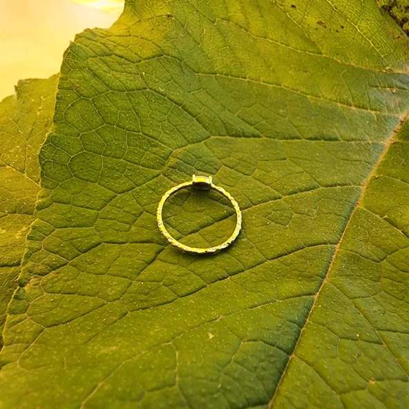 Gümüş Yüzük - 0.35 Karat Firuze Taşlı Eskitme Minimal Tasarım 925 Ayar Gümüş Yüzük - Hediyelik Yüzük - Resim 12