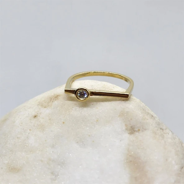 Gümüş Yüzük - 0.25CT Pırlanta Montörü (Swarovski) Taşlı Kare Kol Tasarım 925 Ayar Gümüş Tektaş Yüzük - 4