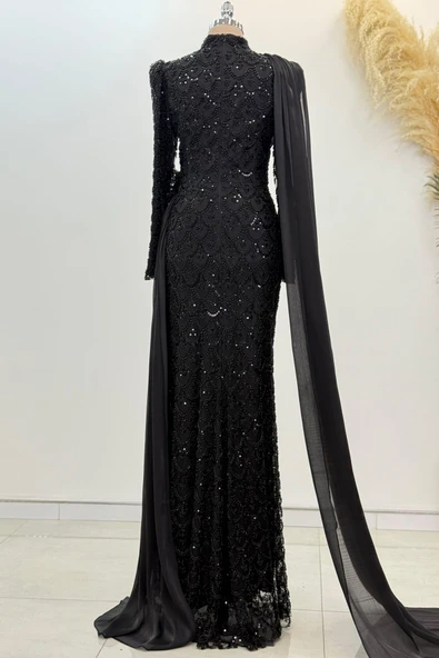 Milena Tesettür Abiye Siyah - Resim 3