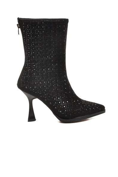 Ayakmod Siyah Taş İşlemeli İnce Topuklu İçi Kürklü Kadın Çizme 671131 Z - 2