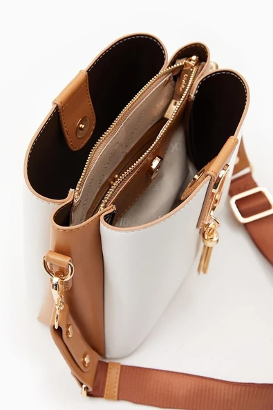 Levidor Beyaz Camel Kadın Omuz Çantası 930126 - Resim 4