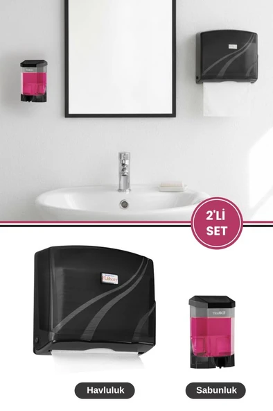 200’lü Z Katlamalı Kağıt Havluluk Dispanseri + Banyo Mutfak Duvara Monte Sıvı Sabunluk Siyah Seri ürün görseli 1