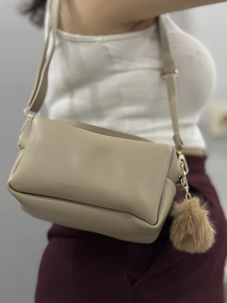 BİÇOMİ Ponpon vizon cilt çanta - Resim 4